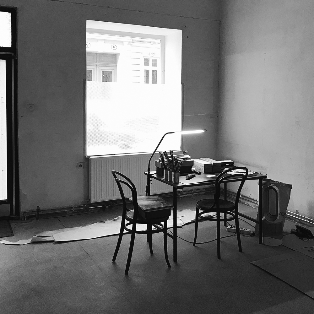 Erster Schreibplatz im Textilatelier Ulala-Vienna